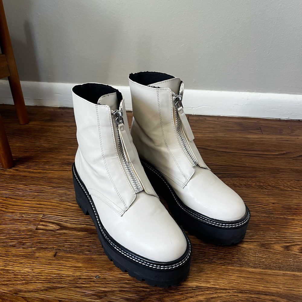 H&M White Faux Leather Ankle Boots